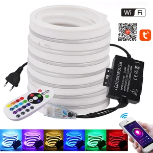 Цветная (RGB) неоновый светильник Водонепроницаемый гибкий светодиодный неоновая вывеска для организаций и магазинов ночной Светильник лампы 220V 110V белыйтеплый 2835 5050 светодиодный полосы + 1500 Вт контроллер