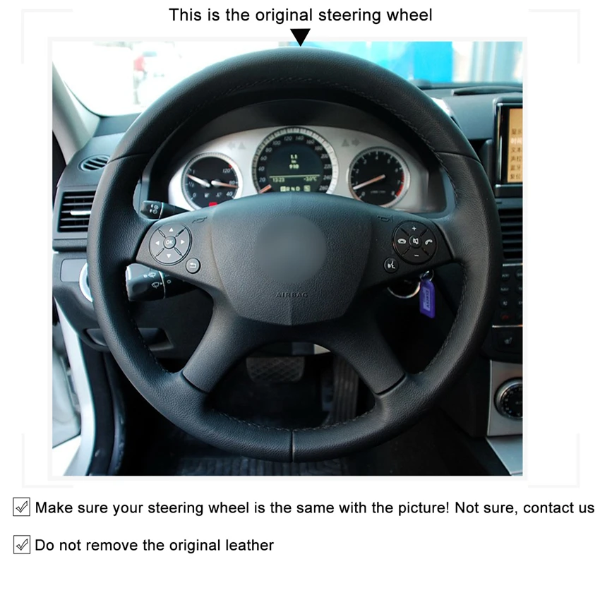 Черная замша ручной работы удобный мягкий чехол на руль для Mercedes Benz W204 C-Class 2007-2010