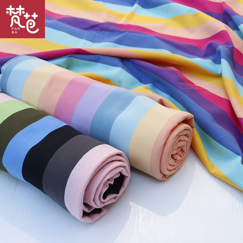 

Colorful Stripes Knitted Cloth Summer Thin Yarn-Dyed Rainbow Wide Stripes T-shirt Skirt Elastic Pull Frame Bed Cover