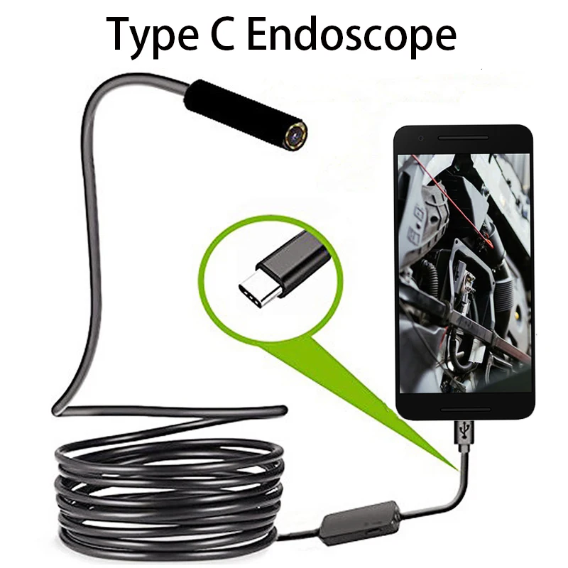 5.5mm Endoscope for Cars Probe Camera USB Type c Android Phone Flexible Sewer Inspection Ip67 Industrial Video Scope Borescope