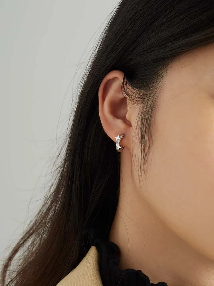 

ZEMIOR 925 Sterling Silver Hoop Earrings For Women 5A Clear Cubic Zirconia Star Earrings Girl Engagement Gifts Fine Jewelry New