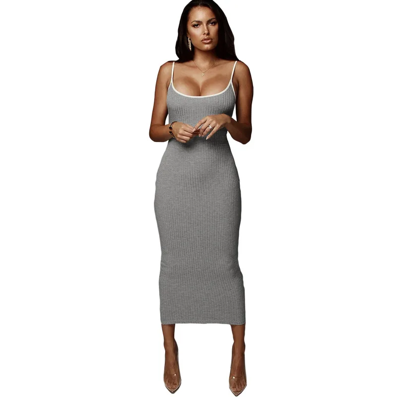

2021 Women's Dress Summer The New Color Contrast Sling Sexy Backless Buttocks Slim