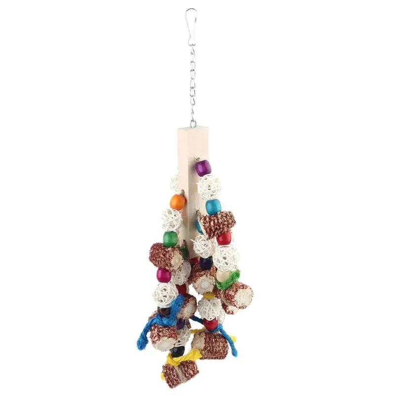 

Parrots Swing Wooden Column Corncob Colorful Beads Nibble Chewing Toys Entertain