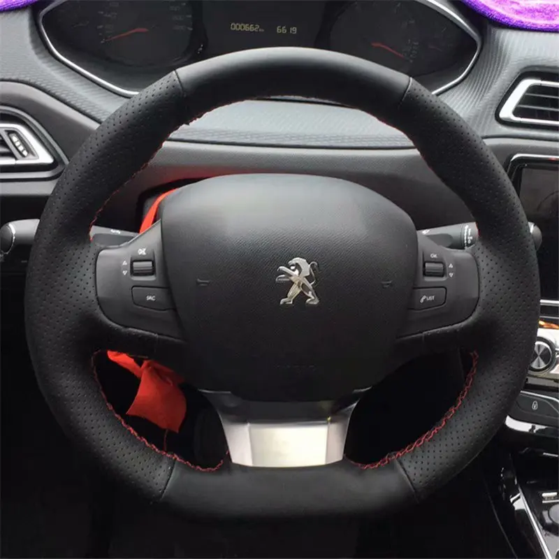 Leather Hand Sewing Car Steering Wheel Cover 38cm for Peugeot 208 2012- 2008 2013- 308 308sw