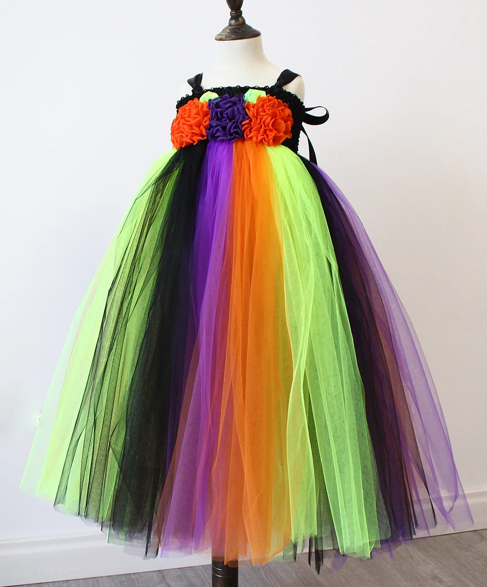 Хэллоуин ребенок ведьма косплей костюм черный фиолетовый оранжевый длиной до