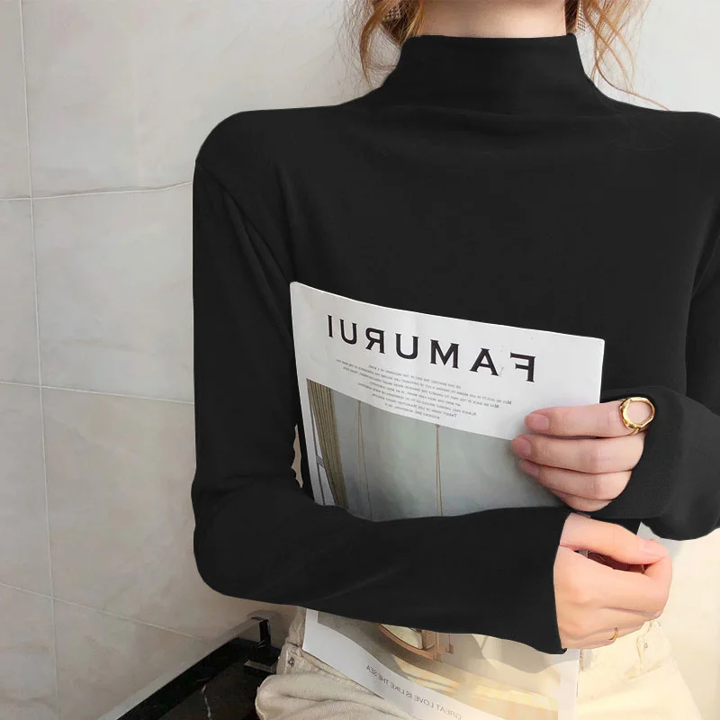 

Женская бархатная рубашка с подкладкой, облегающий Топ с длинным рукавом и воротником средней длины, весна/осень/зима 2021