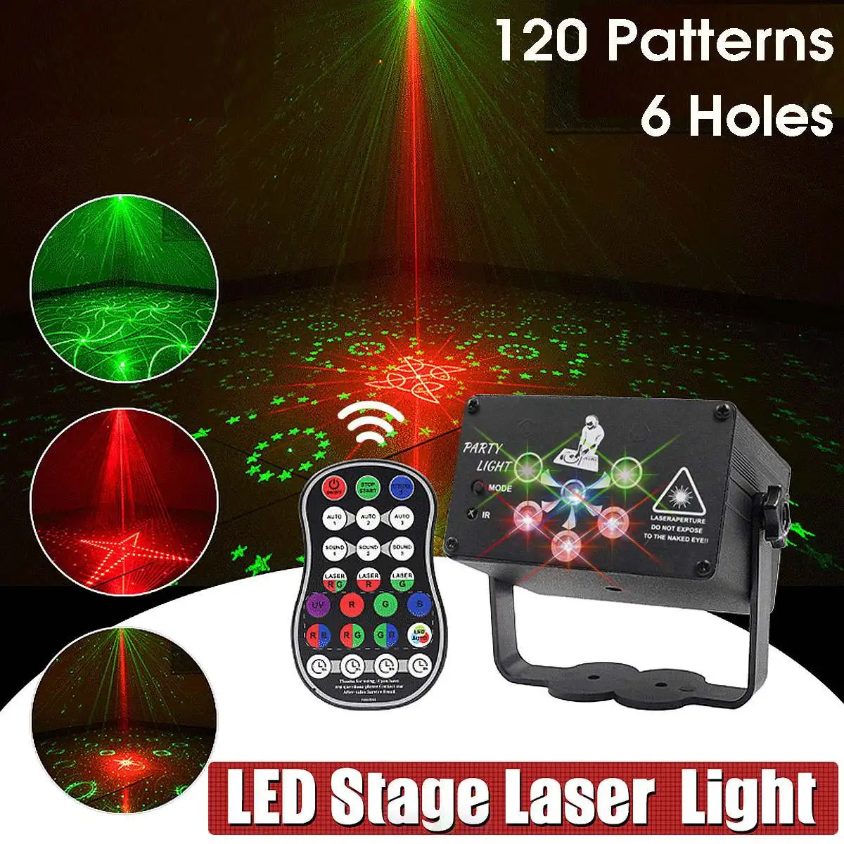 

120 узор RGB DJ LED Лазерная лампа USB Мини диско светильник дистанционного Управление УФ проектор для домашнего Свадебная вечеринка бар украшени...
