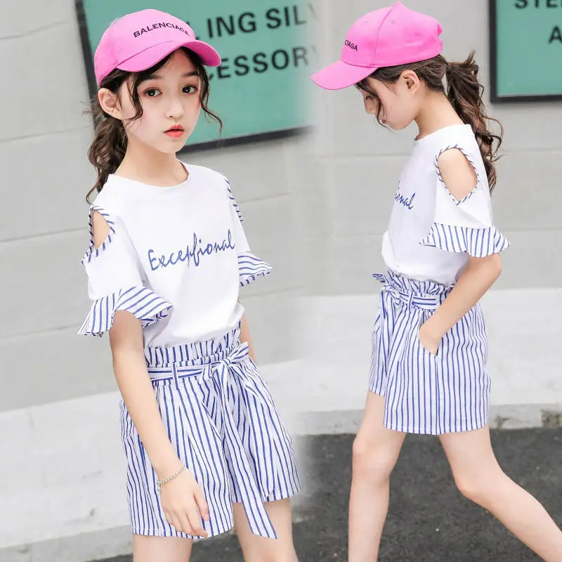Одежда для девочек Новинка 2020 года летние комплекты маленьких Детская футболка с