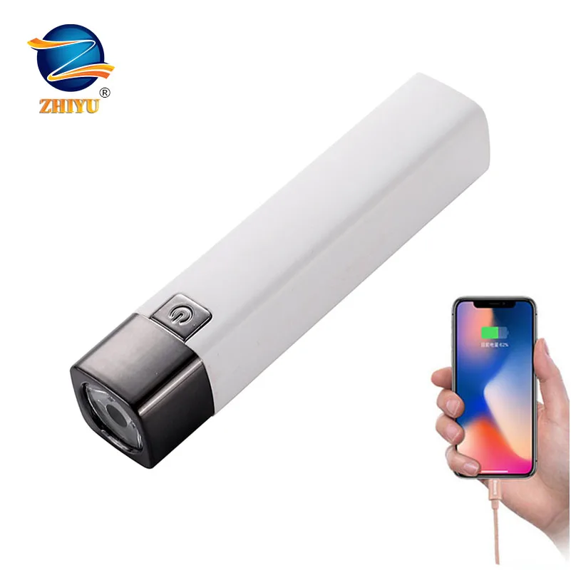 

USB Rechargable Mini LED Flashlight 3 Modes Waterproof Torch Portable Power Bank Lamp Camping Light with Built-in Battery