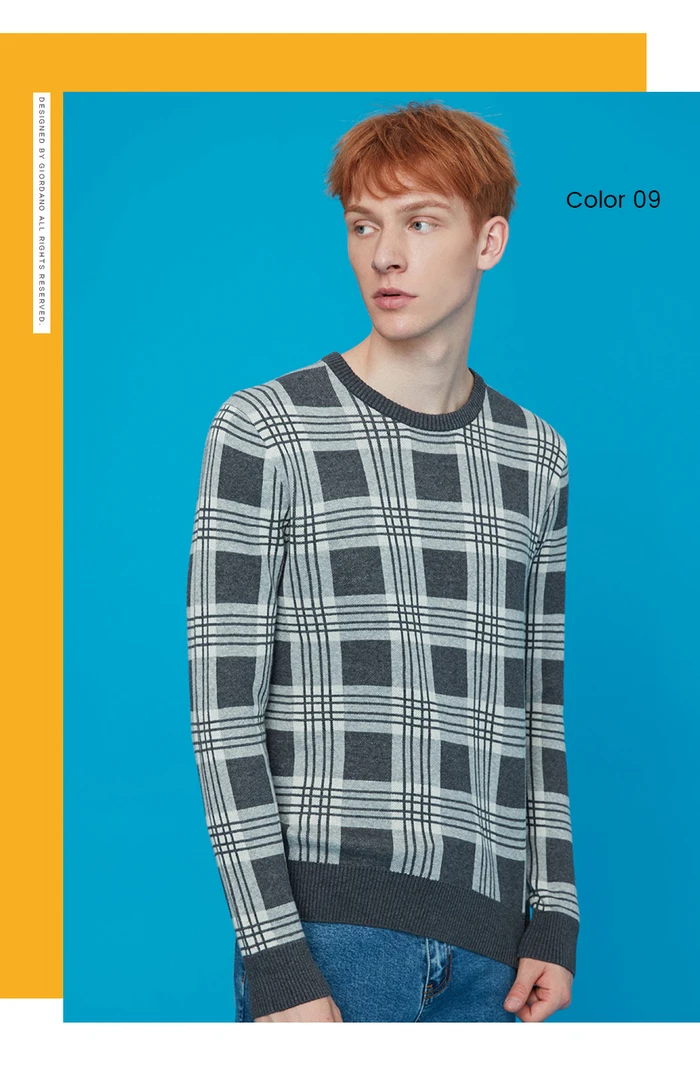 Giordano мужские свитера контрастный Crewneck трикотажный пуловер Хлопок легкий стретехи Blusa De Frio Masculino 31059802