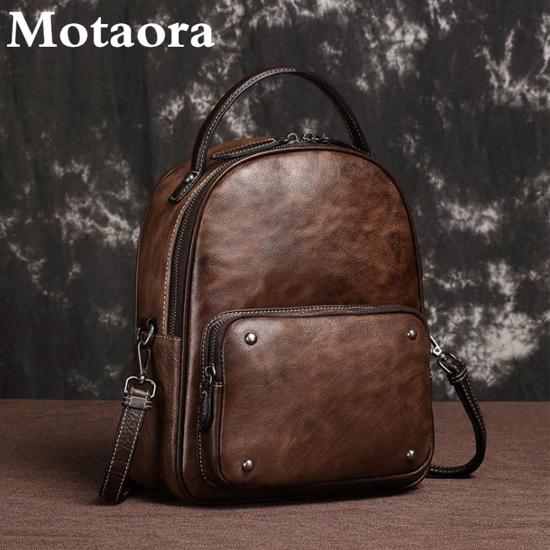 

Motaora Women's Backpack New Vintage Cowhide Backpack Female Fashion Distressed Schoolbags For Girls Genuine Leather Casual Bag