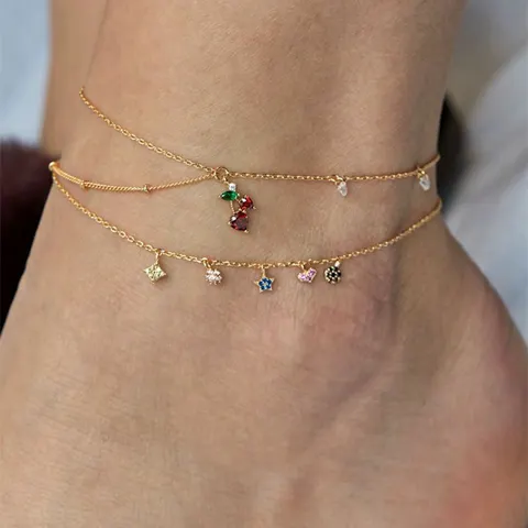2 шт./компл. женские милые крошечные кристаллы вишня Цветущая кисточка звезда изящные браслеты на лодыжку модные золотые цепочки ножные браслеты для женщин ювелирные изделия