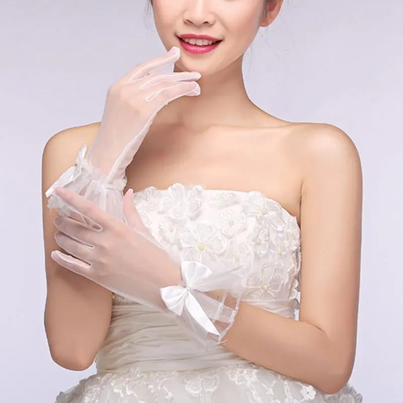 Летние Элегантные Перчатки с бантиком свадебные перчатки на запястье прозрачные