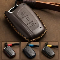 3 buttons genuine leather car key case cover for hyundai genesis santa fe equus remote fob