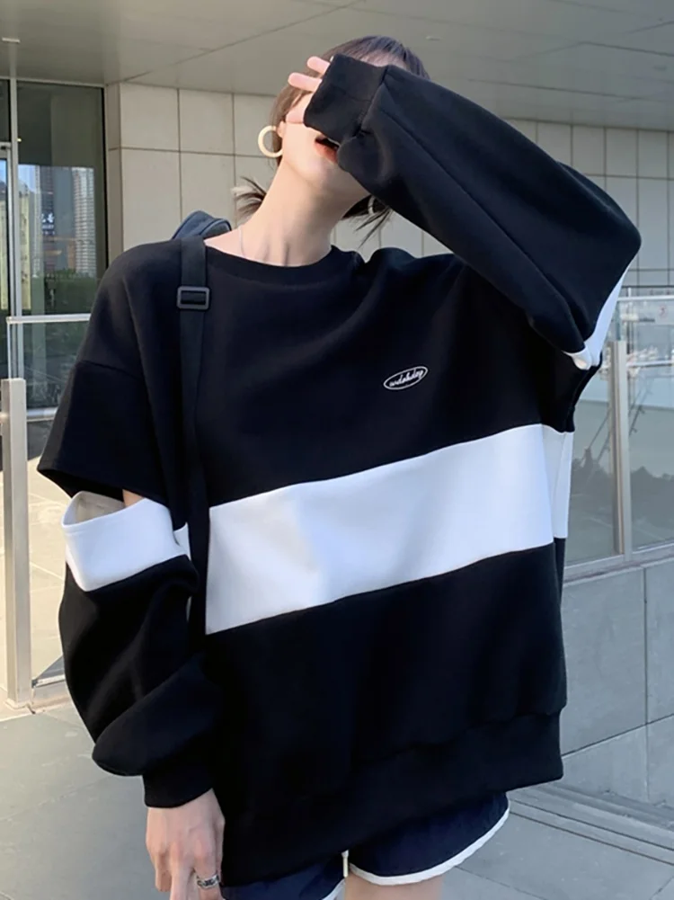 Осенняя Корейская толстовка 2021 новинка Повседневный пуловер свободного кроя с