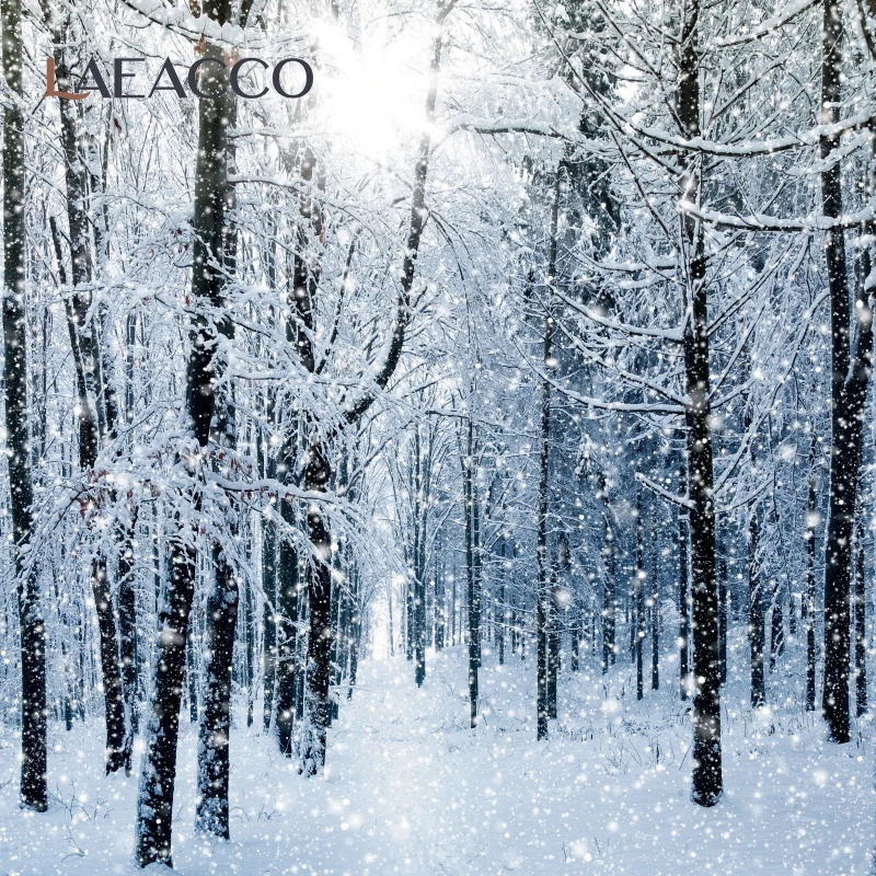 Зимний лес Снежный пейзаж горошек белый Природный фон фото винил бесшовная
