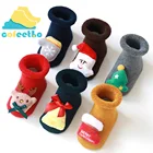 Носки детские теплые Нескользящие, утепленные, с мультяшными животными, рождественской елкой, Санта Клаусом, на зиму