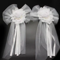 1pc butterfly knotted decor pearl bud silk ribbon flower for wedding party bridal car decoration chairs bridesmaid dresses