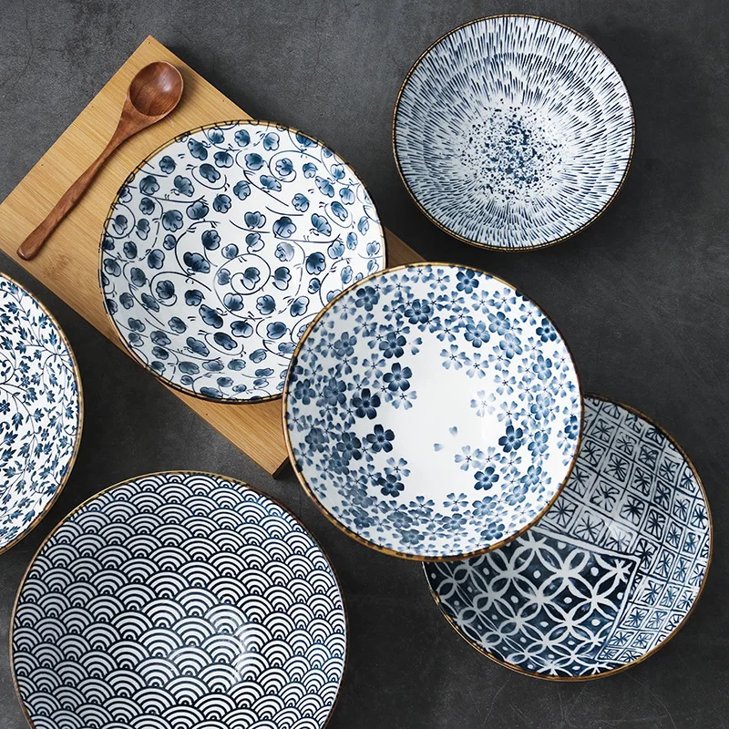 

7/9 Inch Plain Elegant Rice Bowl Fruit Snack Tray Japanese Style Ramen Noodle Bowl Ceramic Tableware