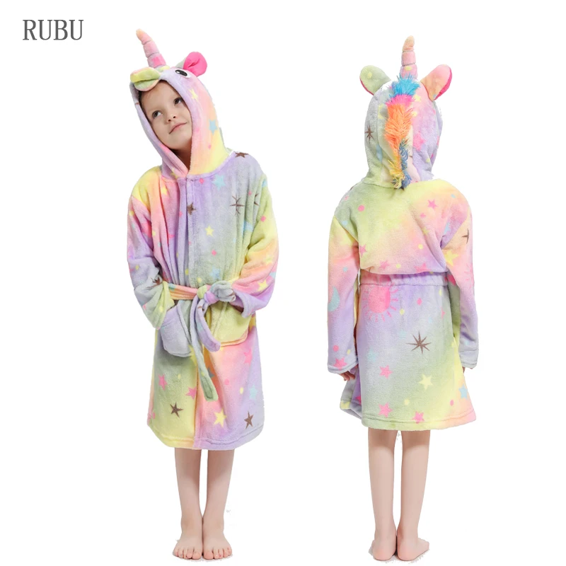 Yellow star Kigurumi/Детские Банные халаты с капюшоном и единорогом; детский банный халат со звездами и радугой; пижамы для мальчиков и девочек; ночная рубашка; детская одежда для сна - Цвет: Yellow star