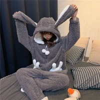 new student lovely thickened plush warm hooded lambhair home clothes one piece pajamas for women autumn winter anime 2021 cute