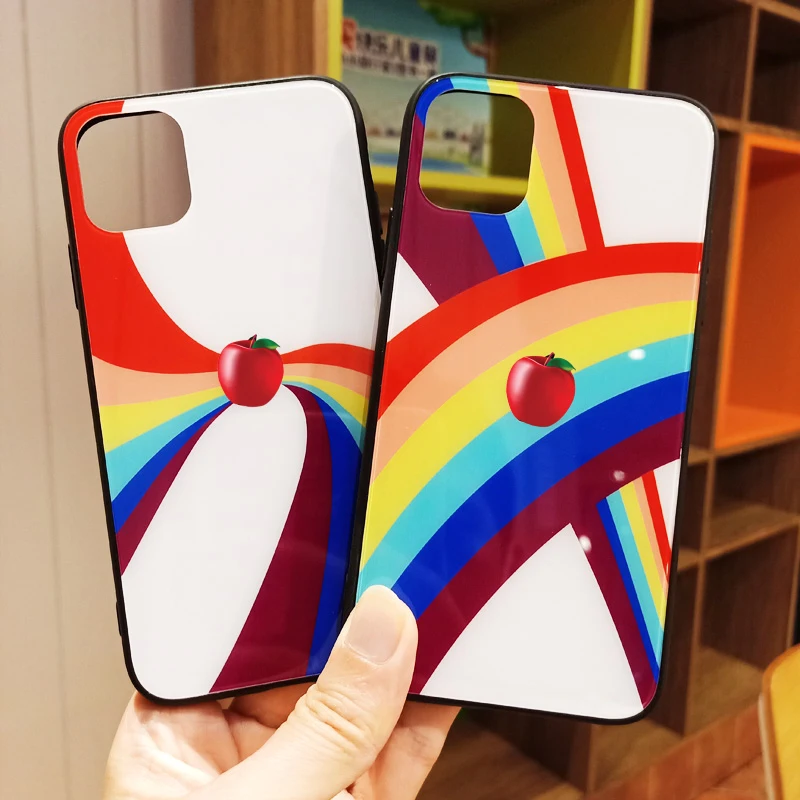 New Geometry Rainbow Tempered Glass Case for iPhone 12/11 ProMax XR XS Max Hard Capa 8 7 Plus Gradient Cover Hoesjes |