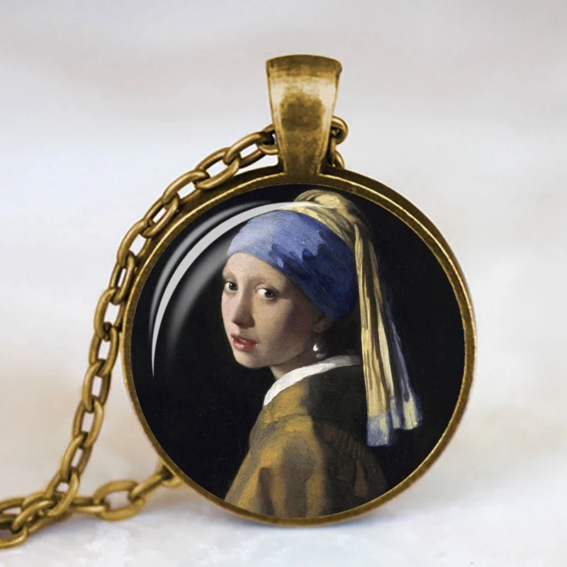 19 Девушка носить жемчуг Johannes Vermeer художественное ожерелье-КУЛОН Серебряная Длинная цепочка ожерелье художественное изображение ожерелье s ювелирные изделия для женщин - Окраска металла: 19