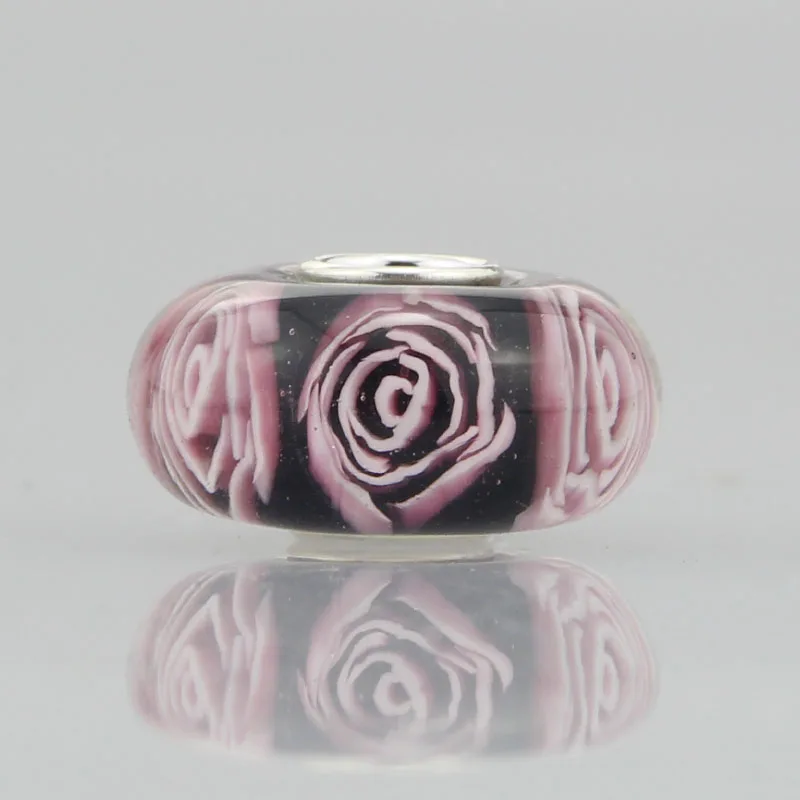 

925 Sterling Silver Beads Charm Handmade Rose Glass Bead Fit European Troll 3.0mm Bracelet Jewelry