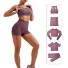 Женский бесшовный комплект для йоги SFIT, тренировочная спортивная одежда, одежда для тренажерного зала, укороченный топ с длинным рукавом, леггинсы с высокой талией, спортивные костюмы