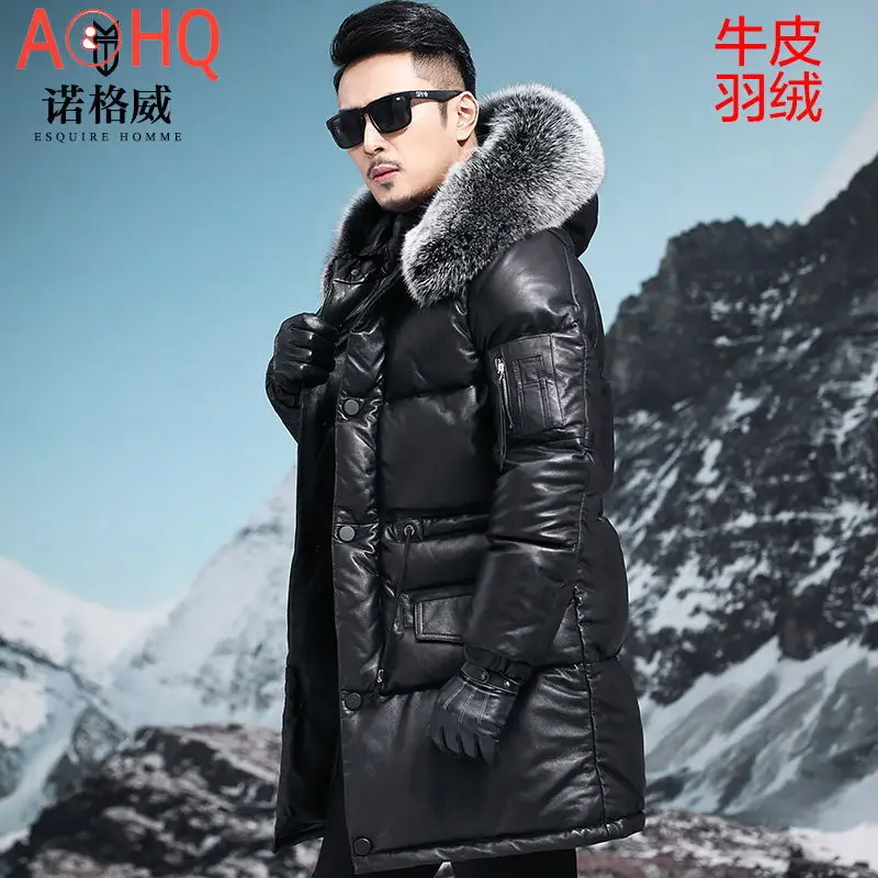 

Thick Parka Genuine Cowhide Leather Jacket Men Down Jackets Man 5XL Erkekler Parkas Real Fox Fur Collar Coat Ropa LXR826