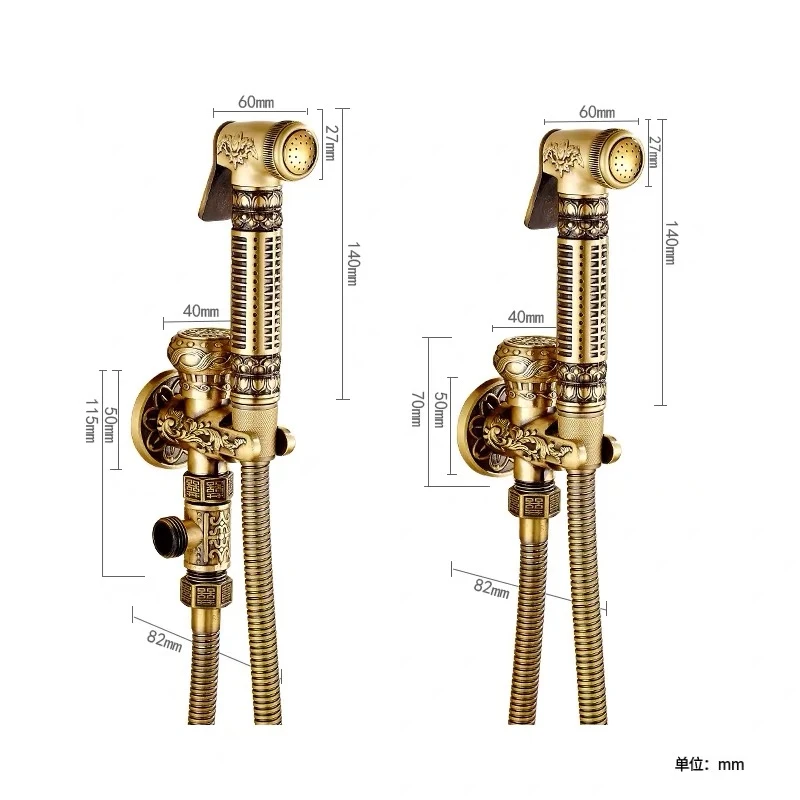 Комплект пистолета-распылителя для биде золотистый латунный дизайн с узором