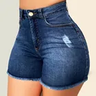 Для женщин джинсовые шорты однотонные Цвет Для женщин сломанной Джинсовые шорты Рваные джинсы с высокой талией и Hotpant Femme тонкий Фитнес шорты-панталоны