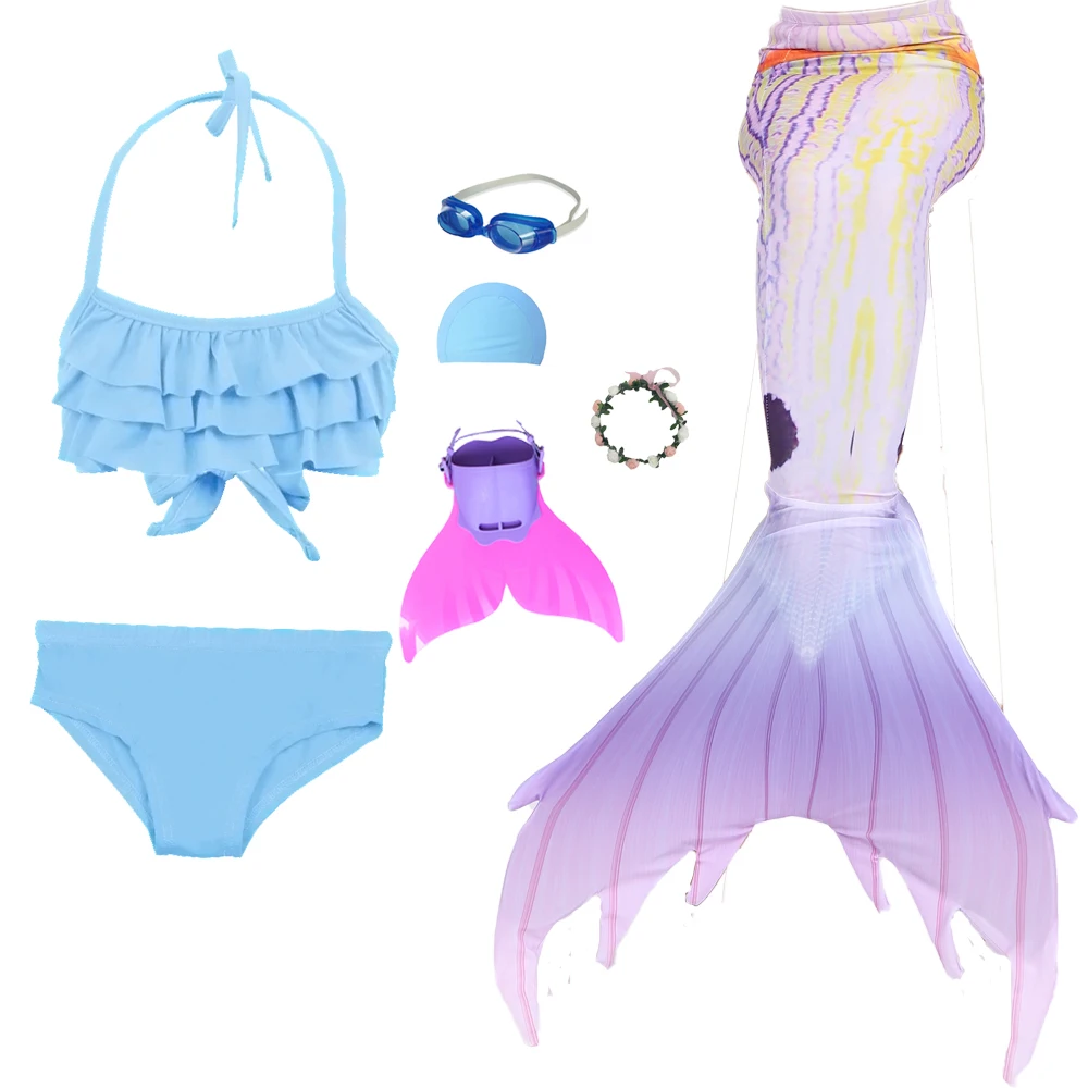 Юбка-Русалка для девочек Летний Пляжный Купальник с хвостом Русалочки и Ластами