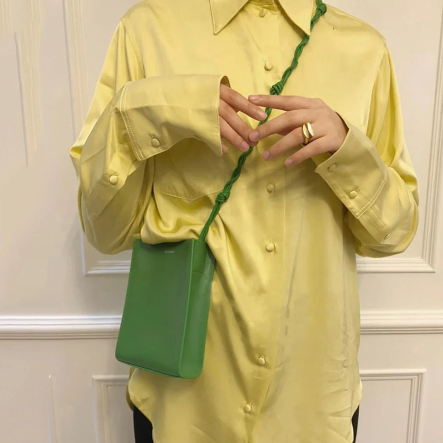 Повседневные однотонные женские сумки на плечо ручной работы с тканым ремешком