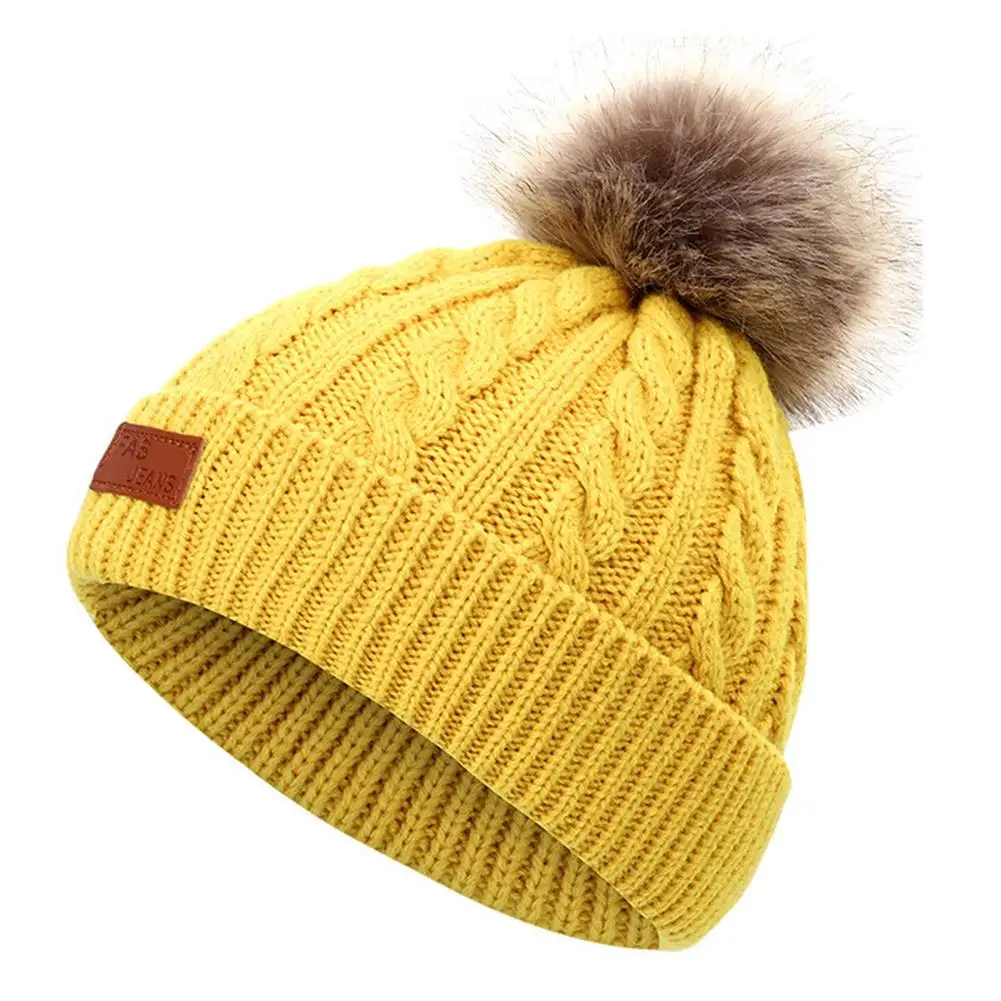 

Детская шапка-бини, теплая плотная Вязаная Шапка-бини со съемным помпоном, зимняя шапка для отдыха, лыжная шапка для мальчиков и девочек