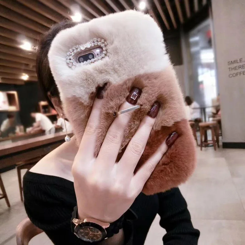 Роскошный женский теплый шерстяной чехол из кроличьей шерсти со стразами и