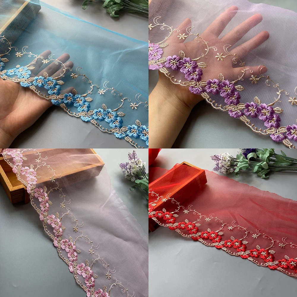 

1 yards 20cm Flower Lace Ribbon Trims Blue Webbing Applique for Sofa Cover Curtain Textiles Trimmings Embroidered Lace Fabric
