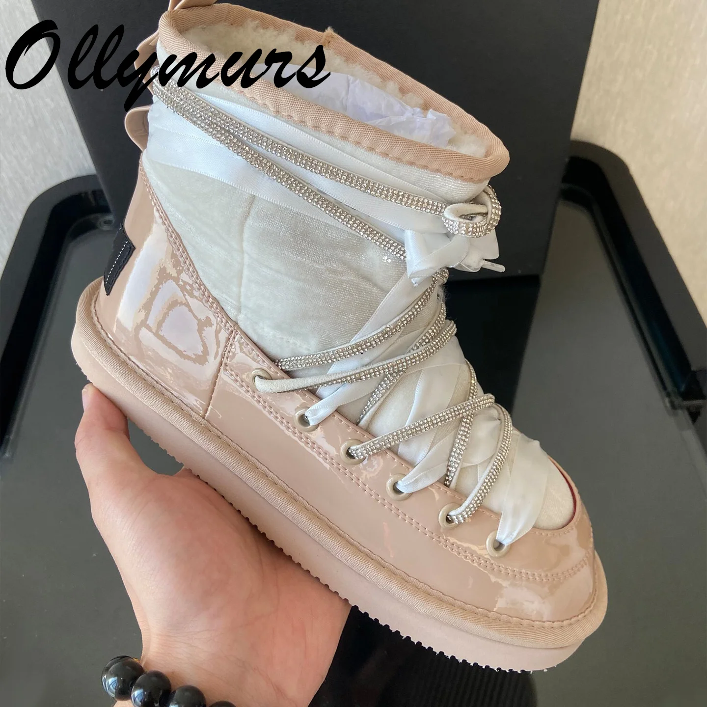 

Женские теплые сапоги со стразами Prowow, роскошные дизайнерские сапоги на плоской подошве, со шнуровкой, Уютная теплая обувь для снега