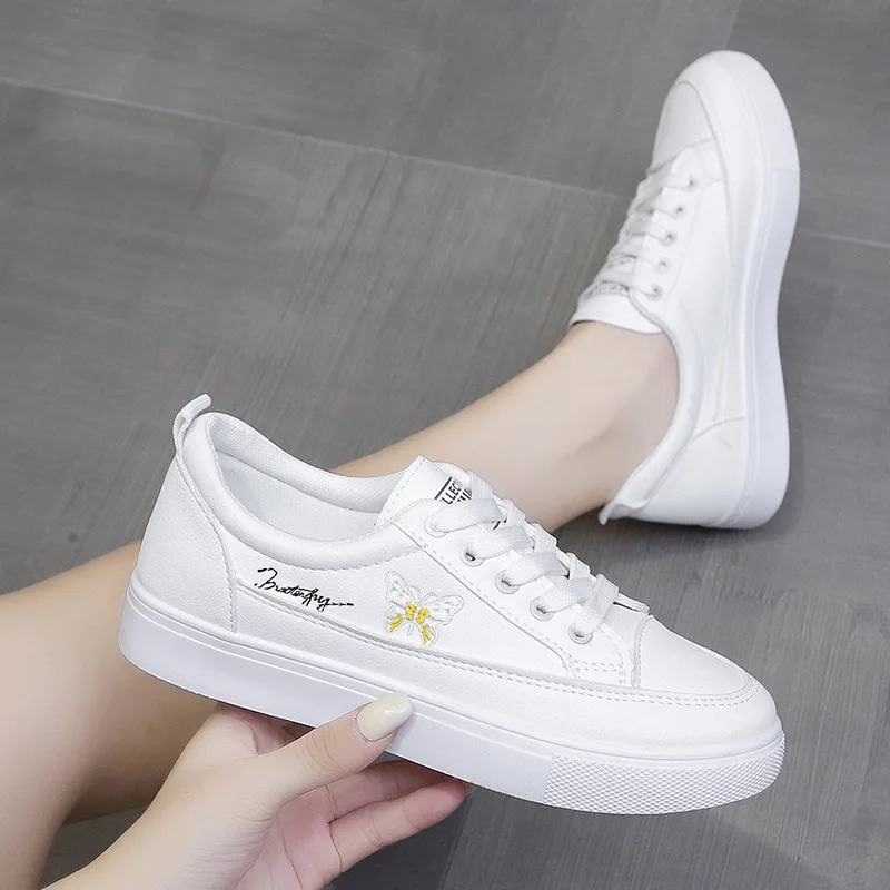 

Кроссовки женские с вышивкой, Вулканизированная подошва, Повседневная Легкая спортивная обувь для ходьбы, белые
