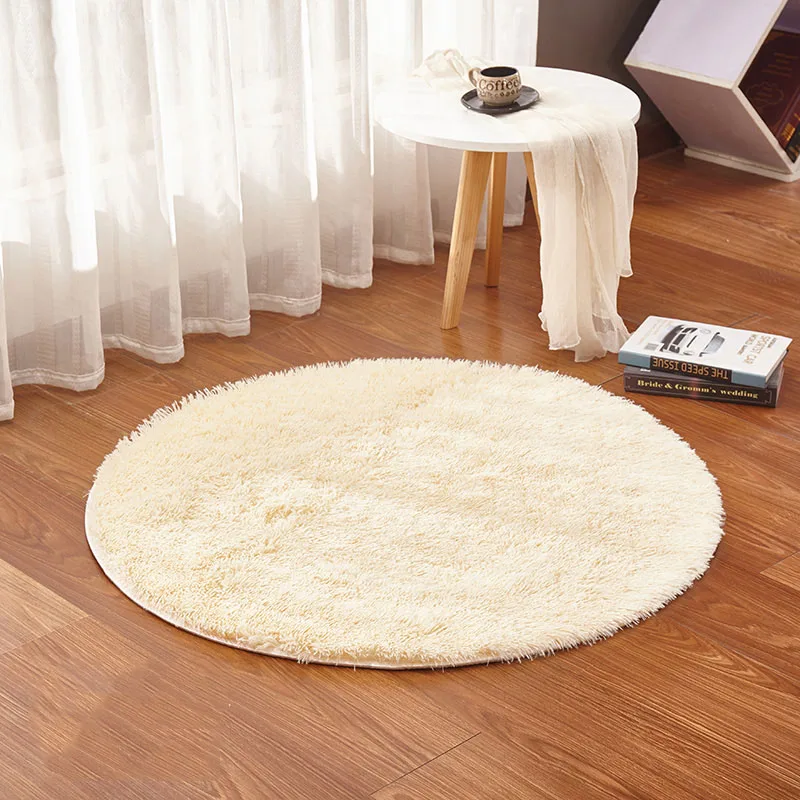 Beige Плюшевый мягкий круглый ковер, однотонный коврик для гостиной, спальни, детская игровая площадка, Декор, Нескользящие коврики, теплые коврики - Цвет: Beige