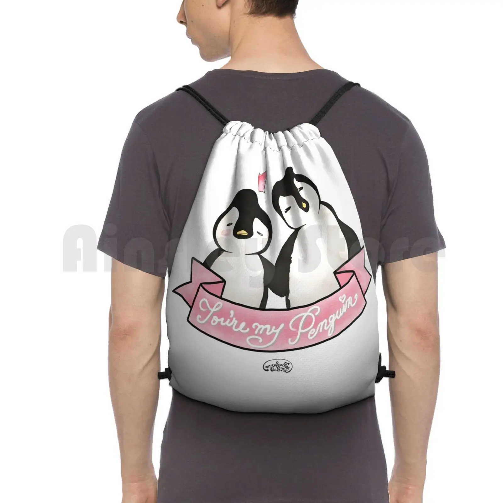

You Are My Penguin-When Penguins Are In Love Backpack Drawstring Bag Riding Climbing Gym Bag Love Is In The Air You Are My