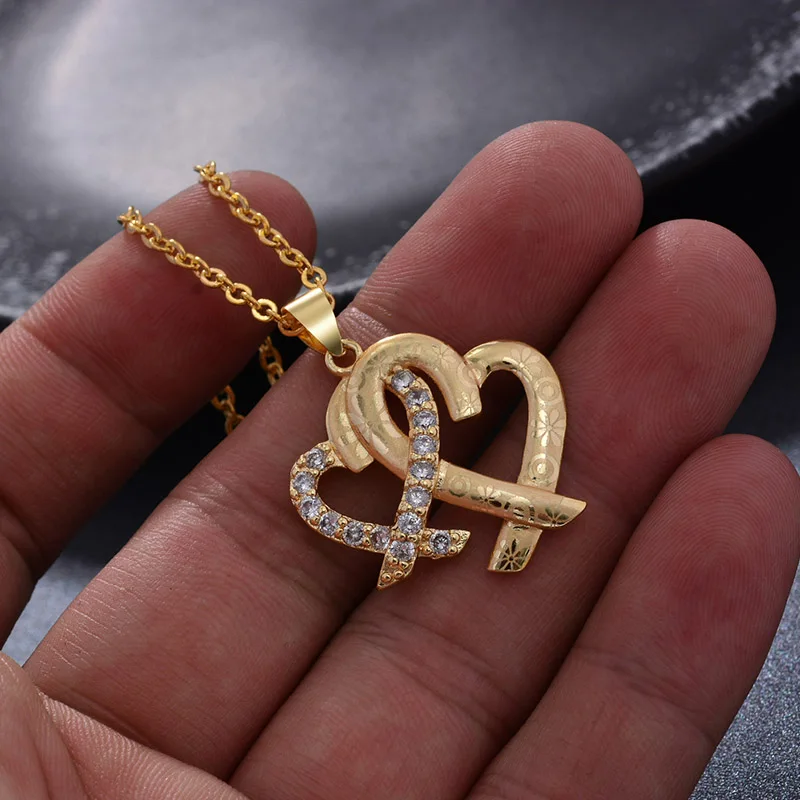 

Ethiopia 24K gold color Dubai Small Love Heart pendant Necklace For women African Party wedding gifts Necklace 45cm Pendant gif