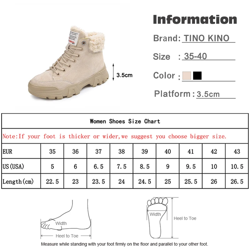 

Fur Plush Warm Ladies Sneakers Ankle Booties Women Snow Boots Platform Flats Lace Up Botas Mujer Female Footwear Non-slip