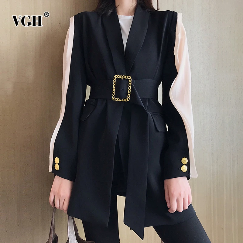 Женский блейзер с v образным вырезом VGH Элегантная туника рукавами фонариками