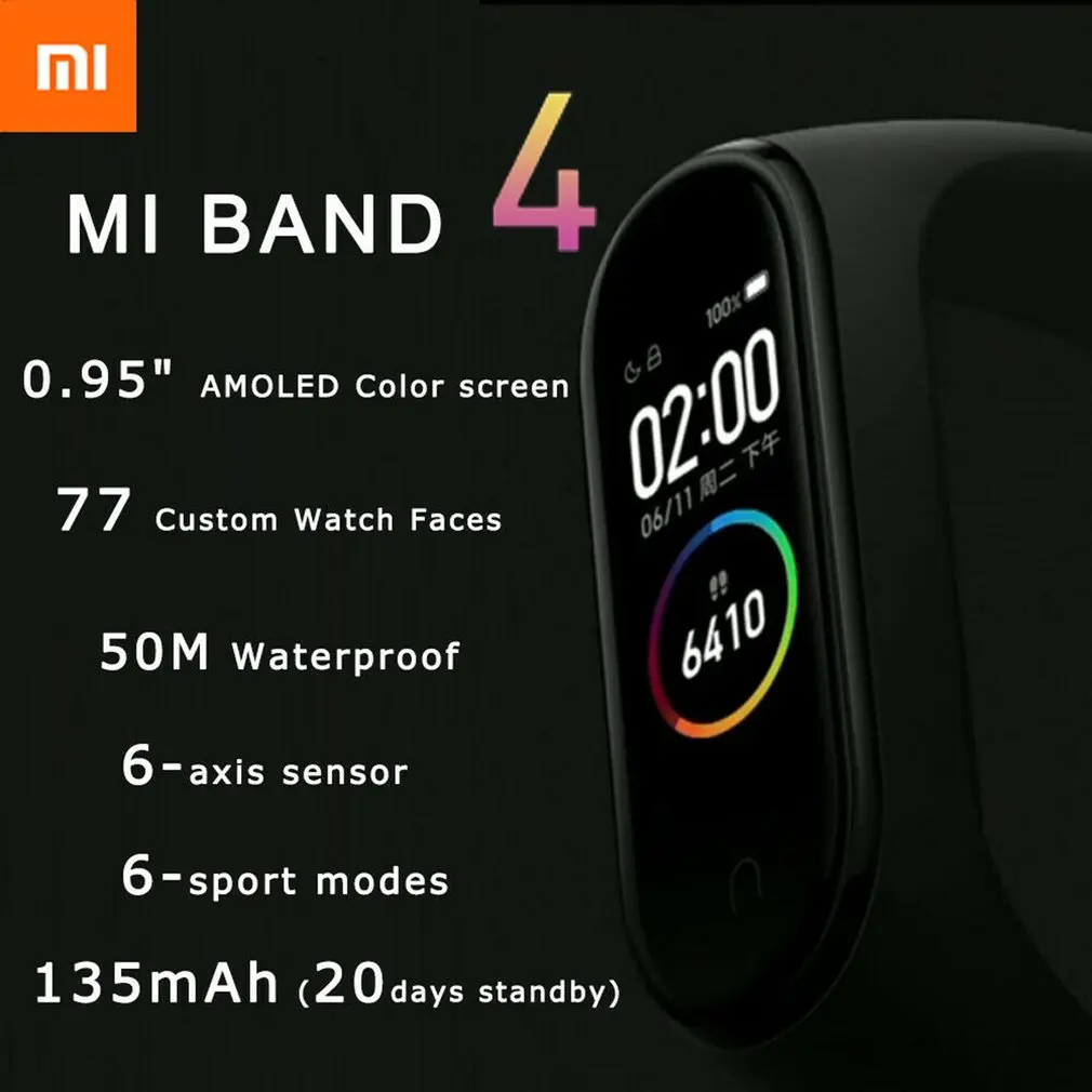 Xiaomi Mi Band 4 умный Браслет сенсорный цветной экран Smartband фитнес-шейкер Bluetooth Спорт