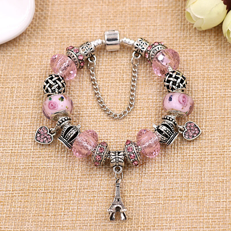 Романтический розовый сердце с украшением в виде кристаллов Браслеты бисером
