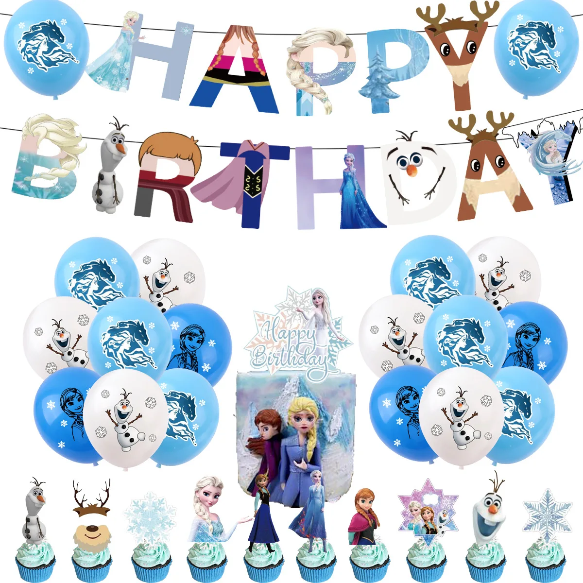 

Disney Frozen Anna Elsa Party Decoration Balloons Cake Insert Banner Set For Kids Girl Happy Birthday Party Supplies Baby Shower
