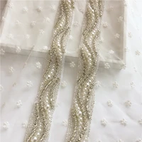 1yards wedding dress universal applique rhinestone barcode bridal belt accessories hand sewn adhesive patch
