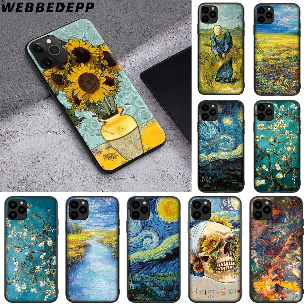 WEBBEDEPP Van Gogh мягкий силиконовый чехол с черепом Tardis для iPhone 12 Mini 11 Pro XS MAX XR X 8 7 6 6s 5 5s