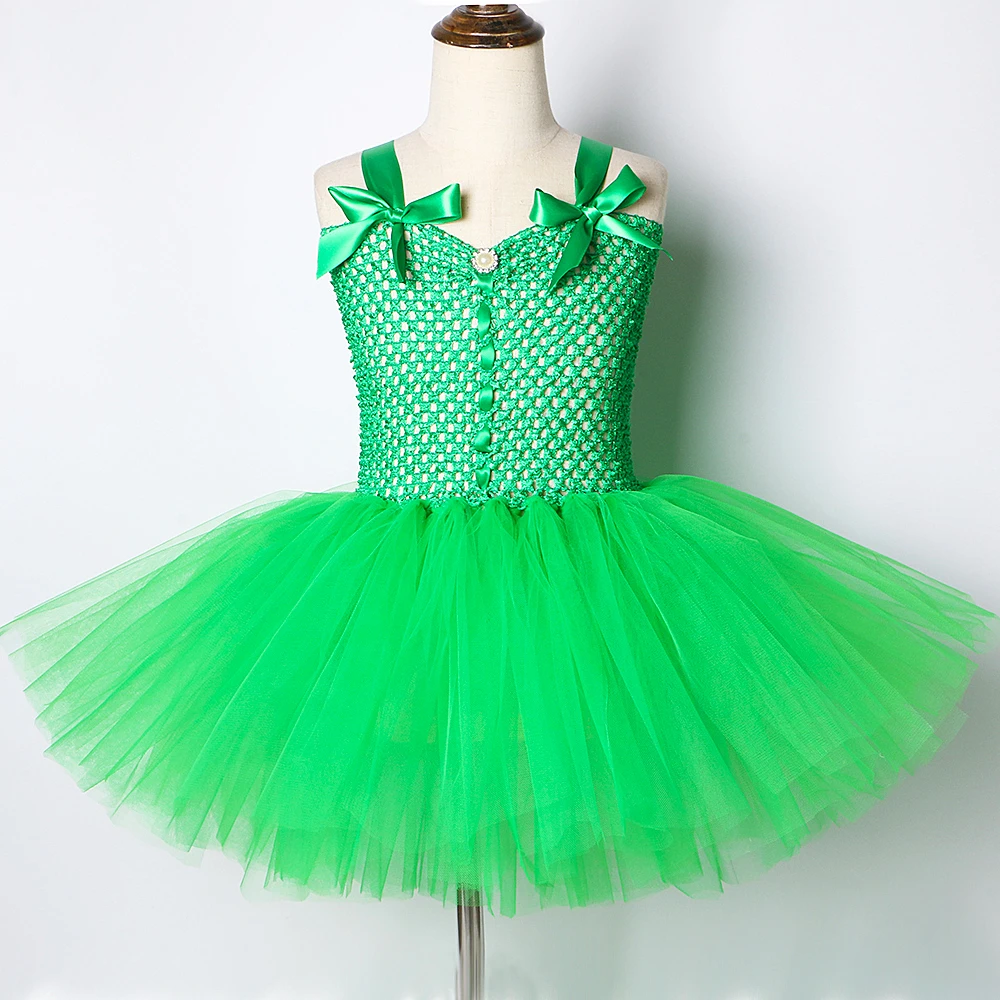 Solid Green Tutu Dress for Baby Girls Fairy Dresses Ireland St.Patrick's Day Kids Girl Halloween Christmas Costumes V-neck |